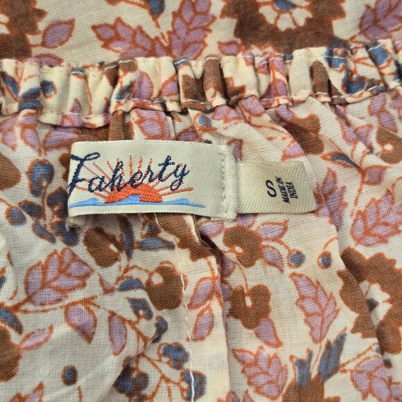 Faherty Florence Organic Cotton Boho Top Floral Earth Block Print S NWOT - Picture 7 of 9